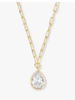 Melinda Maria Gold Teardrop Pendant Necklace with Clear Stone - Adjustable